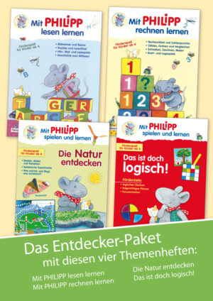 Die Abbildung zeigt das Entdecker-Paket der Förderheftreihe Mit PHILIPP spielen und lernen