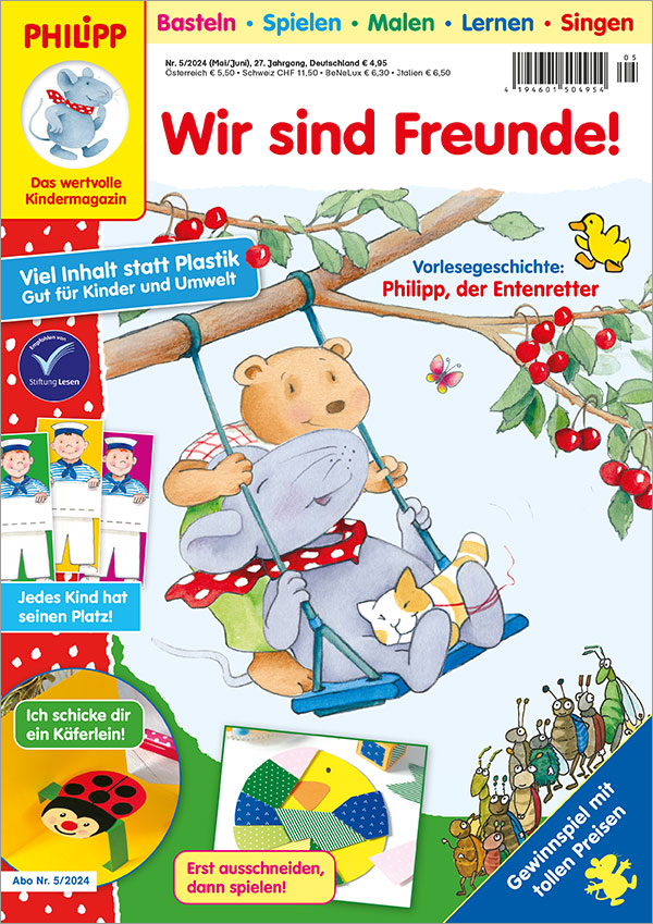 Die Abbildung zeigt die Titelseite der Ausgabe 5/2024 der Kinderzeitschrift PHILIPP die Maus